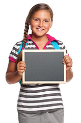 Image showing Schoolgirl with small blackboard