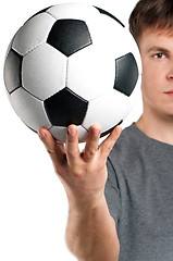 Image showing Man with classic soccer ball