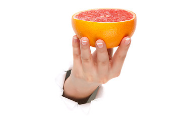 Image showing Hand with grapefruit