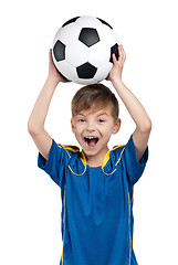 Image showing Boy in ukrainian national soccer uniform