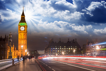 Image showing Beautiful colors of Big Ben from Westminster Bridge at Sunset - 