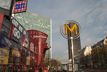 Image showing PARIS - DEC 9; Street picture with a M (metro) sign in the Montp