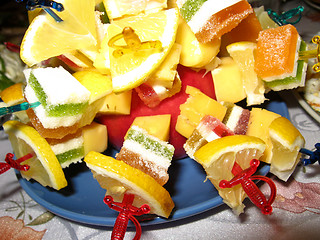 Image showing Multi-coloured dessert from fruit candy