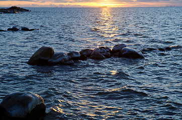 Image showing Blue water sunset