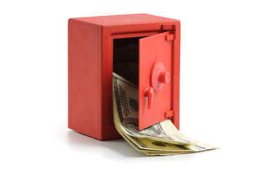 Image showing little red safe with dollar bills