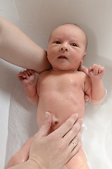 Image showing newborn baby in bathtub