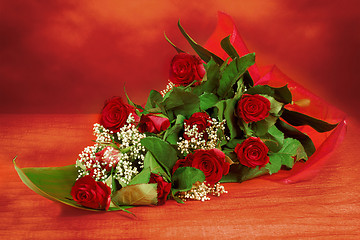 Image showing Bouquet of fresh red roses