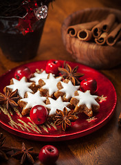 Image showing Homemade gingerbread star cookies for Christmas