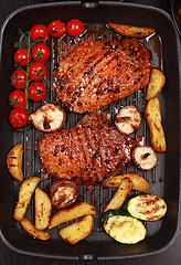 Image showing Delicious beef steak with grilled vegetable