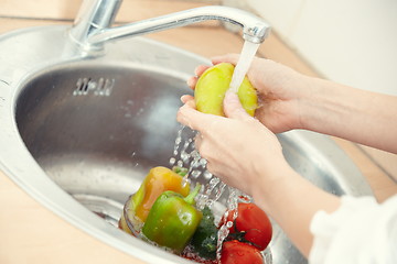 Image showing Washing vegetables