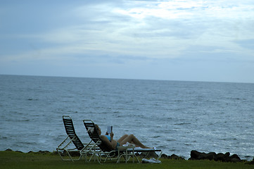 Image showing Enjoying at beach