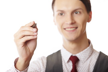 Image showing Businessman is writing on a virtual whiteboard