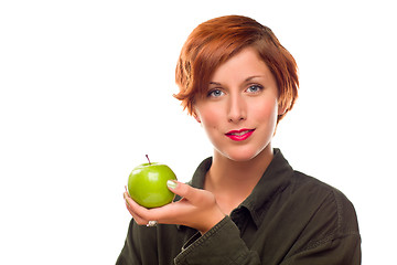 Image showing Pretty Young Woman Holding Green Apple