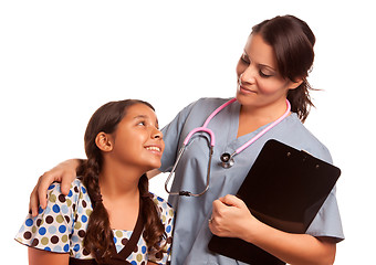 Image showing Pretty Hispanic Girl and Female Doctor Isolated