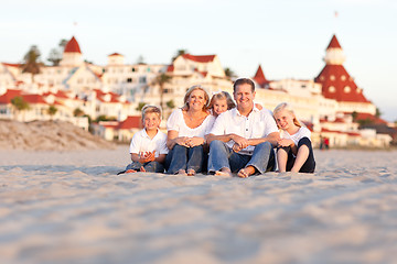 Image showing Happy Caucasian Family in Front of Hotel Del Coronado