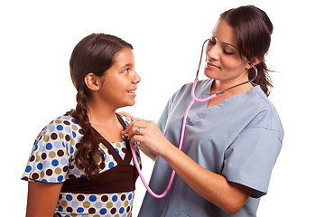 Image showing Pretty Hispanic Girl and Female Doctor Isolated