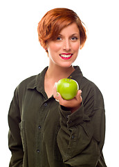 Image showing Pretty Young Woman Holding Green Apple