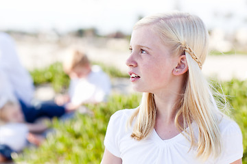 Image showing Adorable Little Blonde Girl Having Fun At the Beach