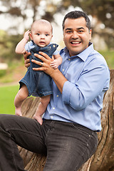 Image showing Handsome Hispanic Father and Son Posing for A Portrait