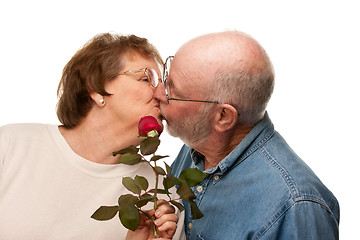 Image showing Happy Senior Husband Giving Red Rose to Wife