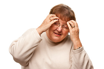 Image showing Senior Woman with Aching Head on White