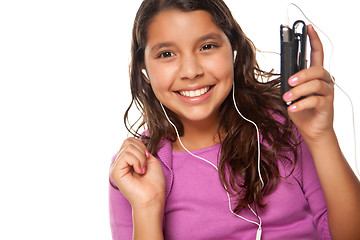 Image showing Pretty Hispanic Girl Listening and Dancing to Music