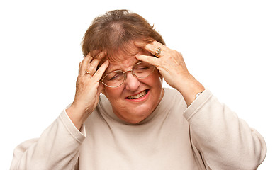 Image showing Senior Woman with Aching Head on White