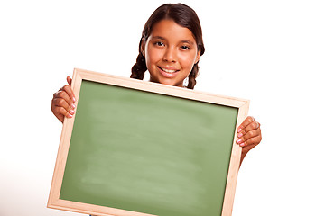 Image showing Pretty Hispanic Girl Holding Blank Chalkboard