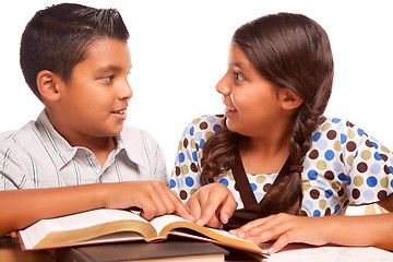 Image showing Hispanic Brother and Sister Having Fun Studying