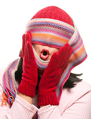 Image showing Attractive Woman With Colorful Scarf Over Eyes