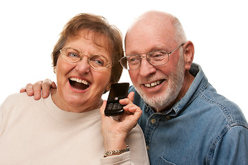 Image showing Happy Senior Couple Using Cell Phone on White