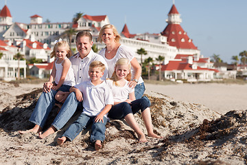 Image showing Happy Caucasian Family in Front of Hotel Del Coronado