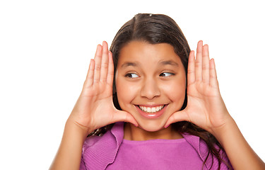 Image showing Pretty Hispanic Girl Framing Her Face with Hands