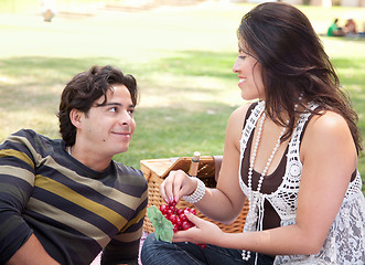 Image showing Attractive Hispanic Couple Having a Picnic in the Park