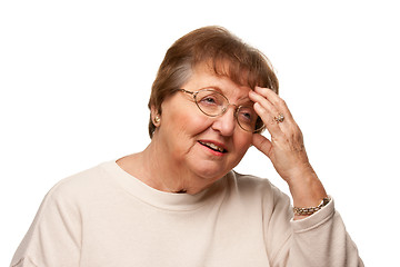 Image showing Senior Woman with Aching Head on White
