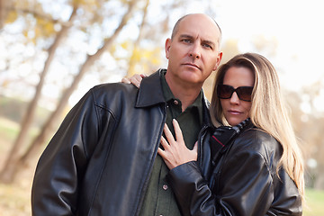 Image showing Attractive Couple in Park with Leather Jackets