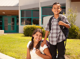 Image showing Cute Hispanic Brother and Sister Ready for School