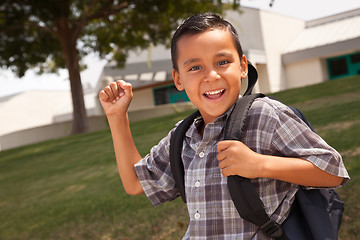 Image showing Happy Young Hispanic Boy Ready for School