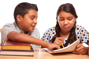 Image showing Hispanic Brother and Sister Having Fun Studying