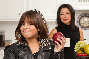 Image showing Pretty Hispanic Girl Ready for School with Mom