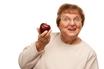 Image showing Attractive Senior Woman with Red Apple
