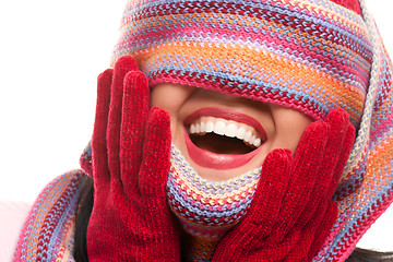 Image showing Attractive Woman With Colorful Scarf Over Eyes