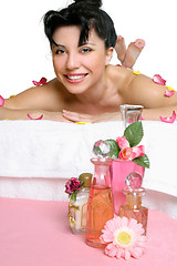 Image showing Beautiful smiling woman relaxing at spa