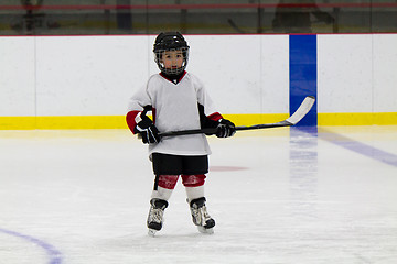 Image showing Little boy playing ice hockey