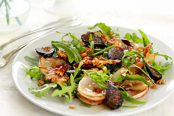 Image showing Rocket with bacon and fig salad