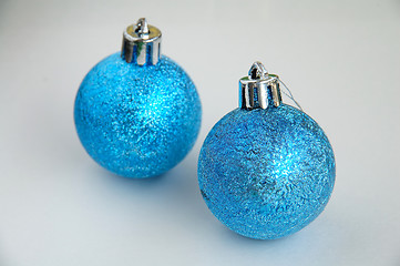 Image showing Two blue christmas bulbs