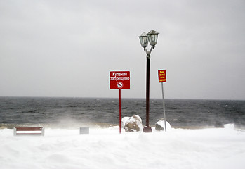 Image showing No swimming. City seafront in winter. 