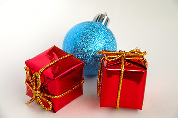 Image showing Gift boxes and christmas bulb