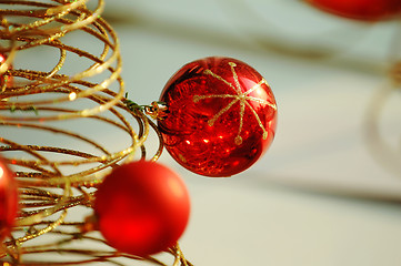 Image showing Red christmas bulbs