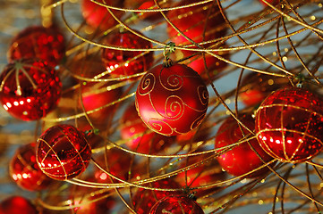 Image showing Red christmas bulbs